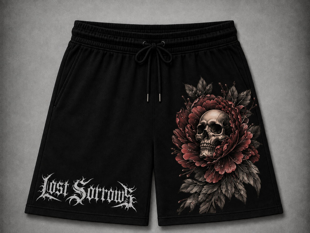 Peony Sweat Shorts - Deep Red colourway