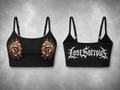 Peony Sports Bra - Deep Red colourway, front and back