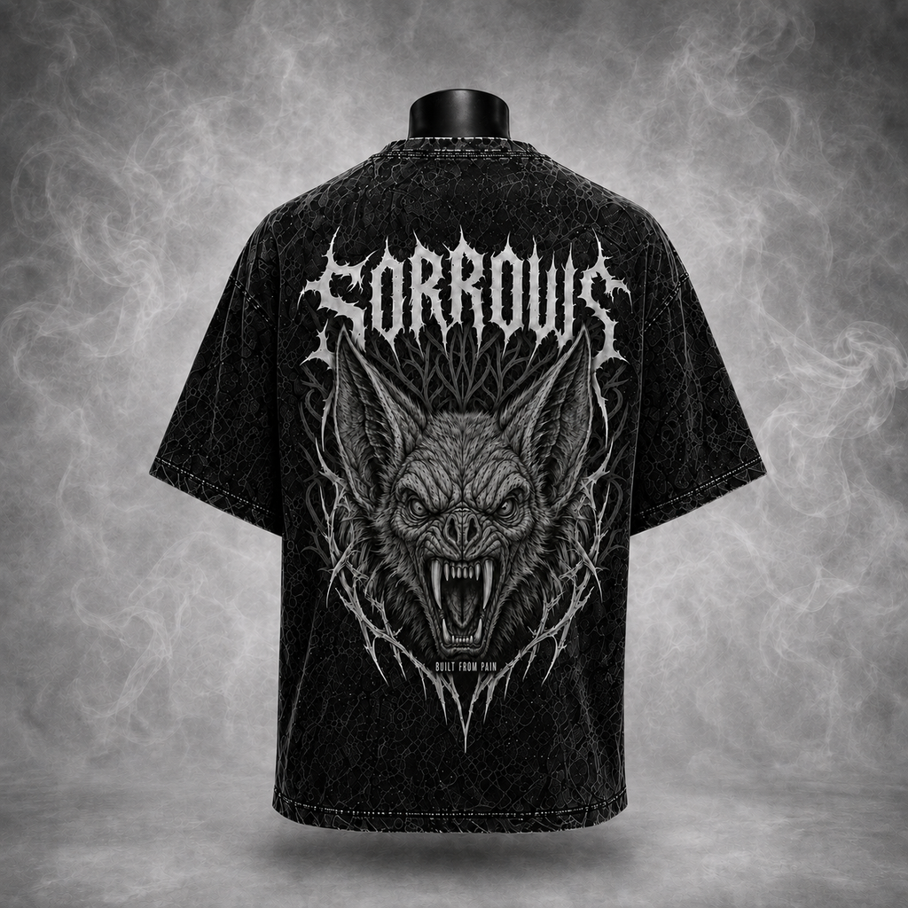 Built From Pain Bat — Black Acid-Wash Tee