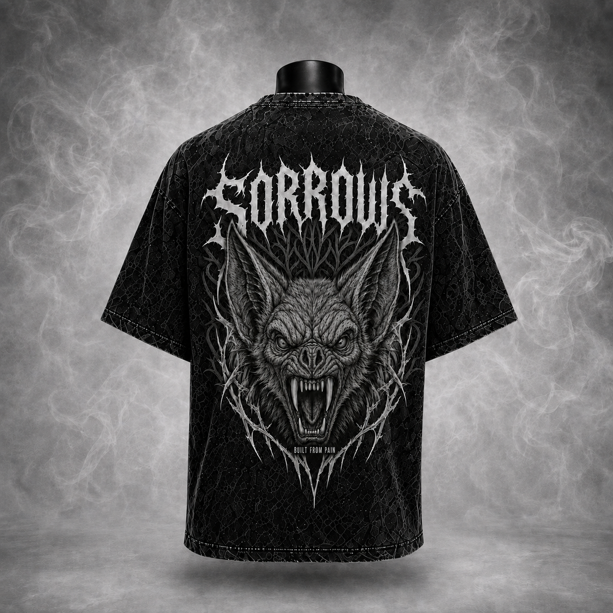 Built From Pain Bat — Black Acid-Wash Tee