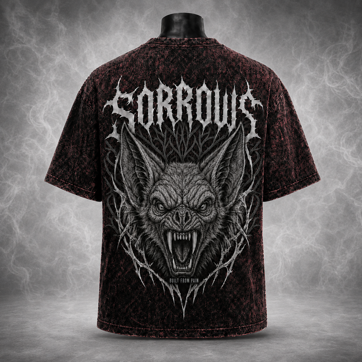 Sorrows Built From Pain Bat Berry Acid-Wash Tee