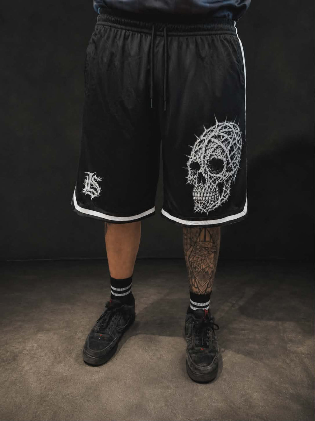 Thorn Skull Mesh Shorts