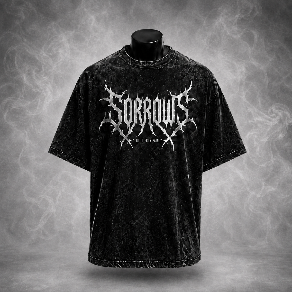Built From Pain Bat — Black Acid-Wash Tee