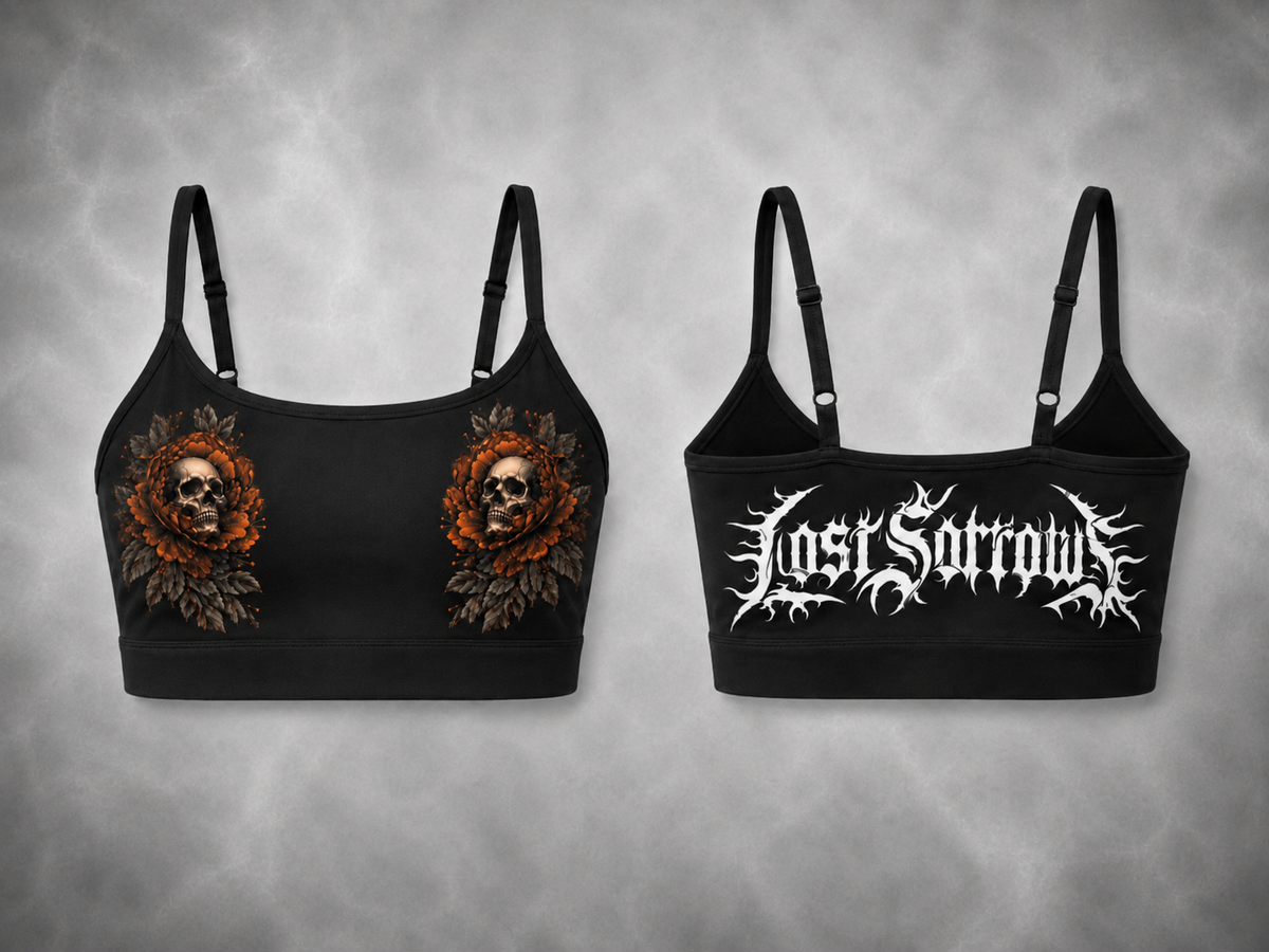 Peony Sports Bra - Burnt Orange colourway, front and back