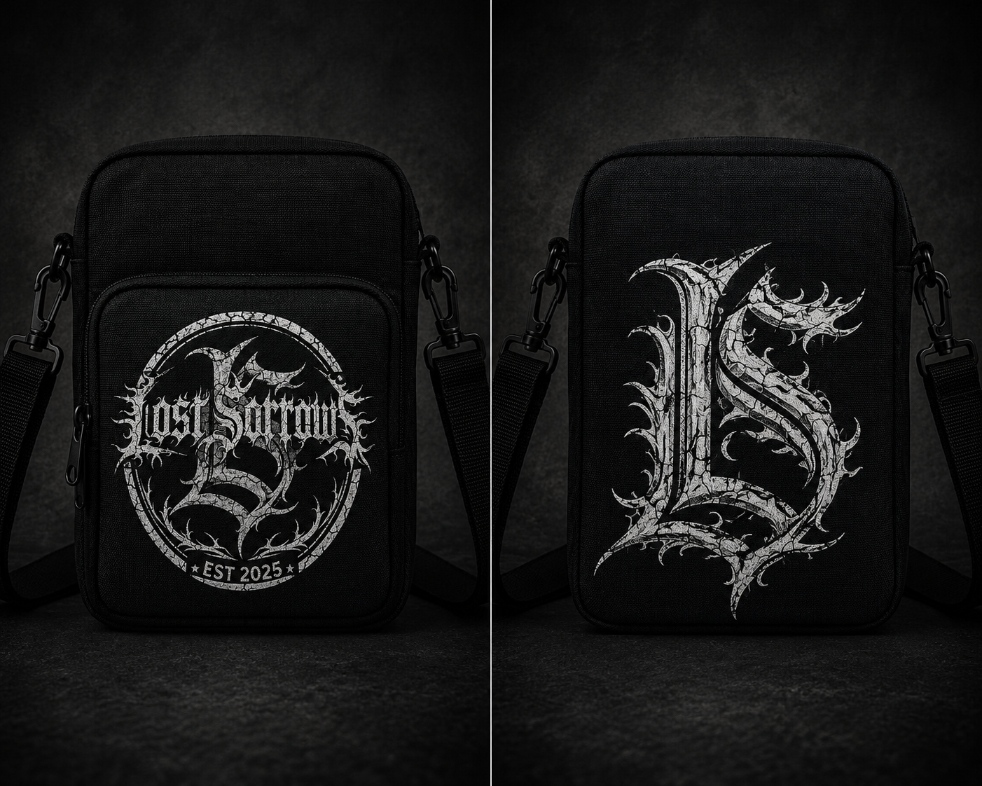 Lost Sorrows Snapback Cap front and back view showing embroidered crest logo and wordmark
